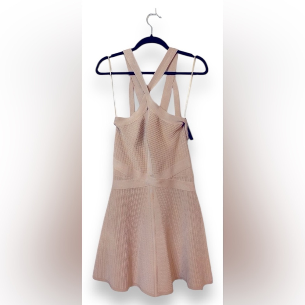 NWT Guess fit and flare cross cross halter skater dress color is champagne gold​